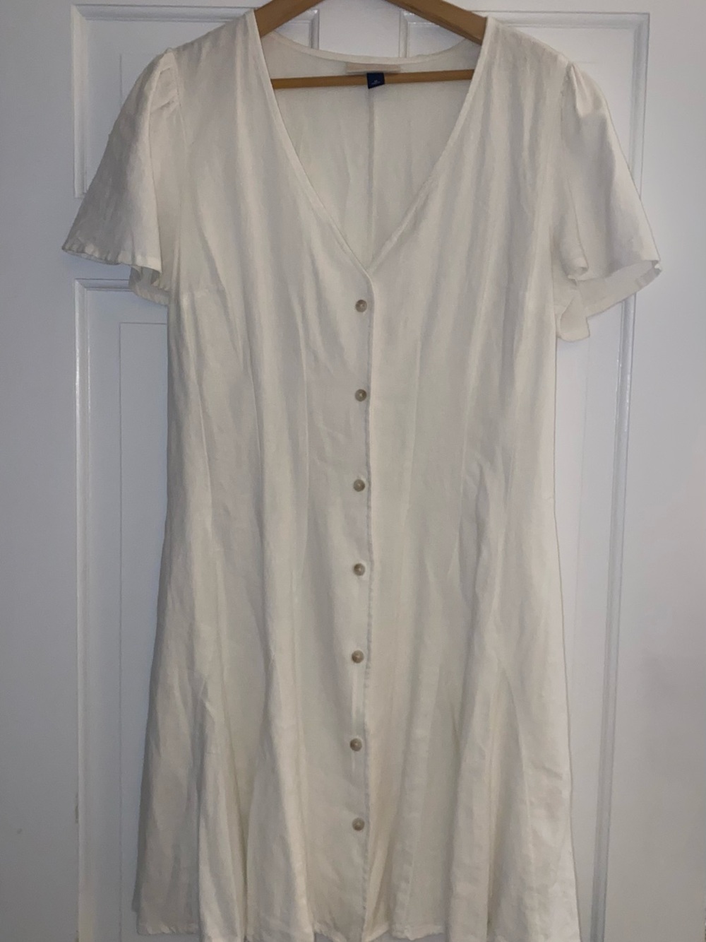 Universal Thread Cream V-Neck Button-Front Midi Dress with Flutter Sleeves